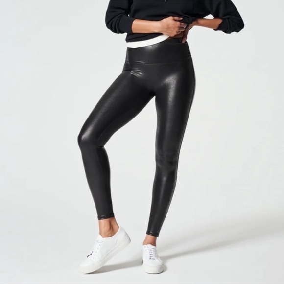 SPANX Black Faux Leather 25” Inseam Leggings. Size Medium. - Picture 1 of 8